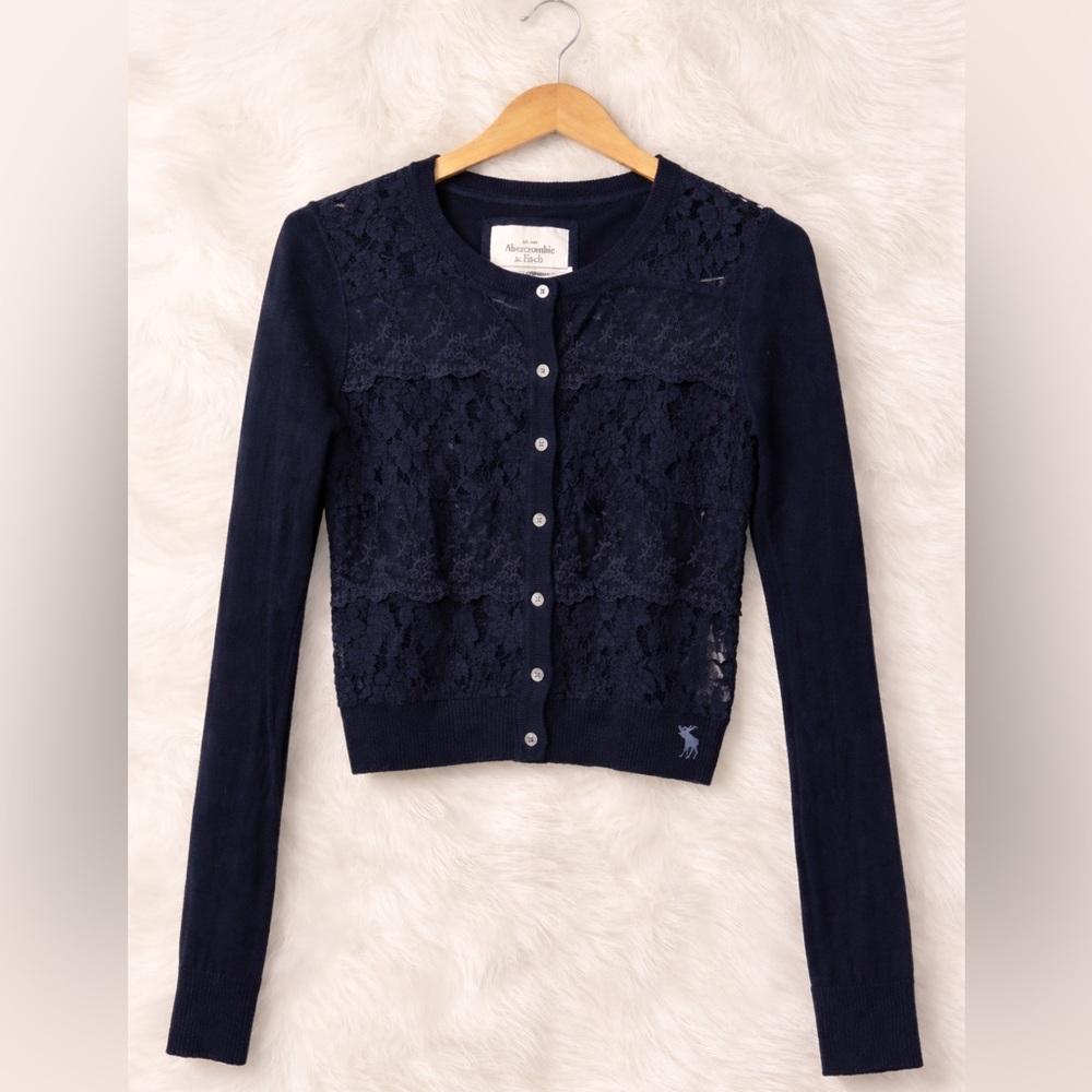 Abercrombie & Fitch Navy Lace Cardigan Sweater Women’s Size Large Y2K